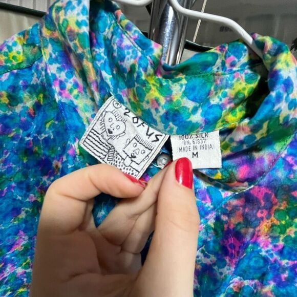 Vintage 1980s 1990s 100% Silk Sheer Splatter Dyed Oversized Blouse - M - Picture 3 of 10